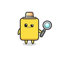 la mascota de la linda tarjeta amarilla como detective. vector