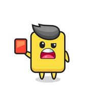 tarjeta amarilla linda mascota como árbitro dando una tarjeta roja vector