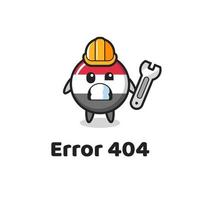 error 404 con la linda mascota de la insignia de la bandera de yemen vector