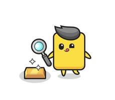 yellow card character is checking the authenticity of the gold bullion vector