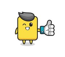 cute yellow card with social media thumbs up symbol vector