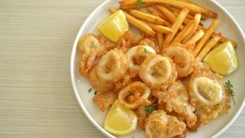 Calamari - gebratener Tintenfisch oder Oktopus mit Pommes frites video