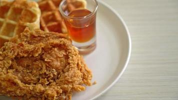 homemade fried chicken waffle with honey or maple syrup video