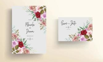 Elegant wedding invitation card with beautiful floral ornaments vector