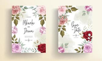 Elegant wedding invitation card with beautiful floral ornaments vector