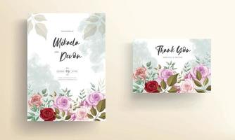 Elegant wedding invitation card with beautiful floral ornaments vector