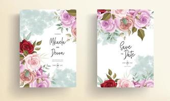 Elegant wedding invitation card with beautiful floral ornaments vector