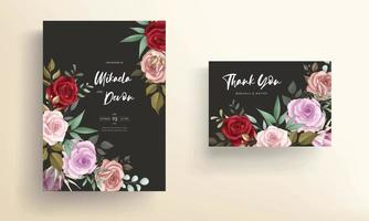 elegante tarjeta de invitación de boda con hermosos adornos florales vector