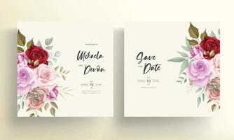 Hand drawn delicate floral wedding invitation card vector