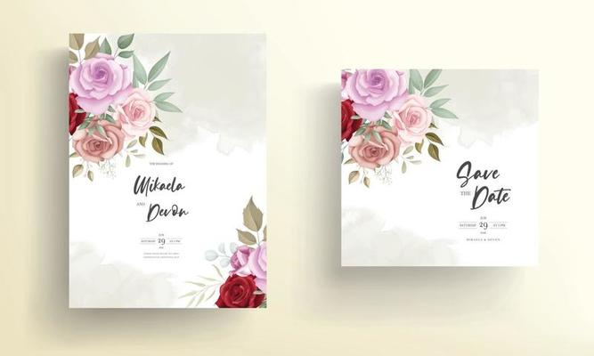 Hand drawn delicate floral wedding invitation card