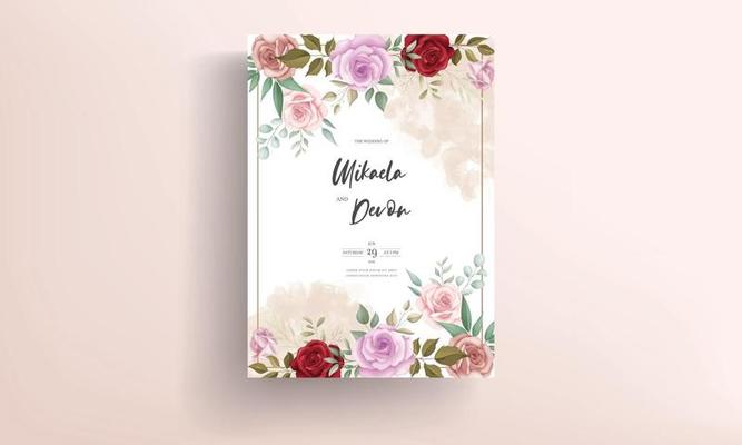 Hand drawn delicate floral wedding invitation card