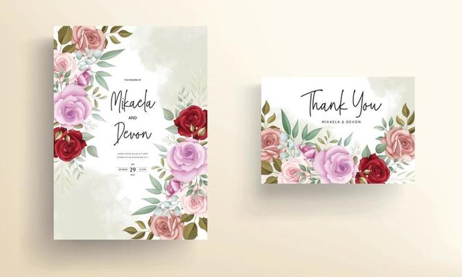 Hand drawn delicate floral wedding invitation card