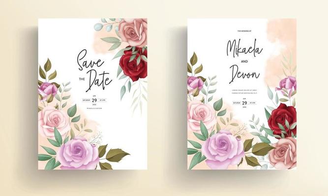 Hand drawn delicate floral wedding invitation card