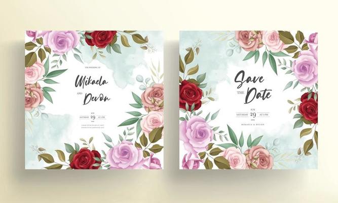 Hand drawn delicate floral wedding invitation card