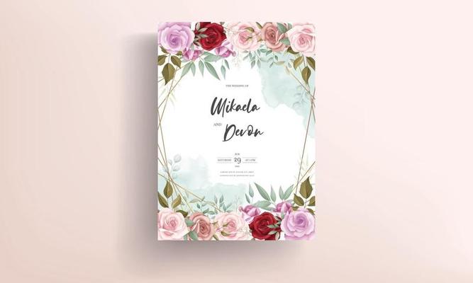 Hand drawn delicate floral wedding invitation card