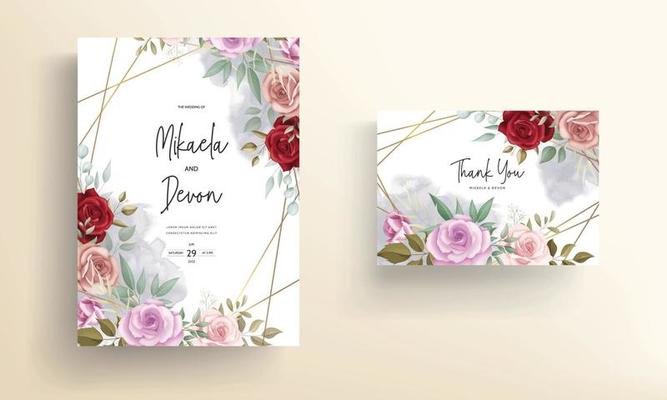 Hand drawn delicate floral wedding invitation card