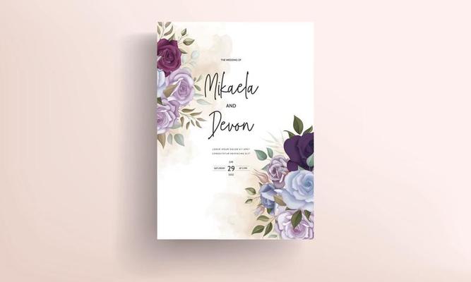 Hand drawn delicate floral wedding invitation card