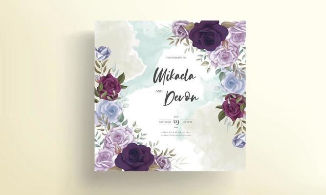 Hand drawn delicate floral wedding invitation card