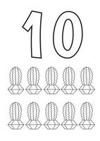 ten cacti preschool education printable numbers coloring pages vector