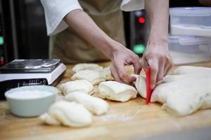 Chef preparing bread in kitchen photo