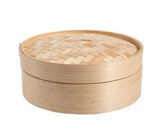 Chinese bamboo steamer basket isolated on white background
