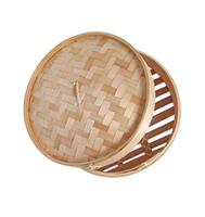 Chinese bamboo steamer basket isolated on white background