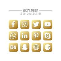 Social Media and Network Isolated Golden Logo Collection on White vector