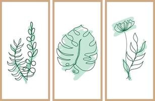 Paintings with green linear plants and spots on the background vector