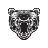 black line bear head roaring trainers template outline vector