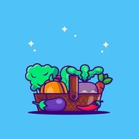 Vector Illustration of Cartoon Vegetables in Basket.
