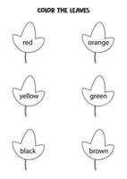 Color black and white autumn leaves. Worksheet for kids. vector