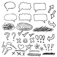 Doodle set, black lines, arrows,  marks, suitable for text and notes vector