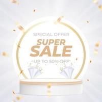 Super sale template with podium for promotion. vector