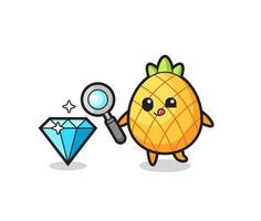 pineapple mascot is checking the authenticity of a diamond vector