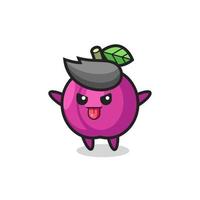 naughty plum fruit character in mocking pose vector