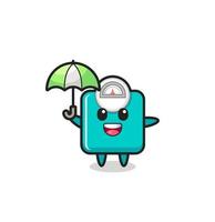 cute weight scale illustration holding an umbrella vector