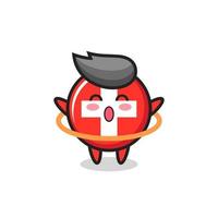 cute switzerland flag badge cartoon is playing hula hoop vector