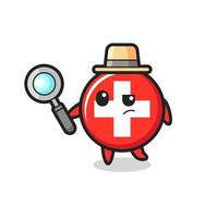 switzerland flag badge detective character is analyzing a case vector