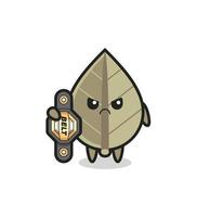 personaje de mascota de hoja seca como un luchador de mma con el cinturón de campeón vector