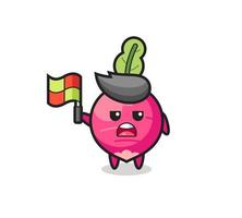 radish character as line judge putting the flag up vector