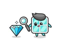 window mascot is checking the authenticity of a diamond vector