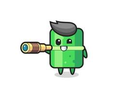 cute bamboo character is holding an old telescope vector