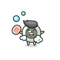 eyeball character is bathing while holding soap vector