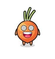 cute carrot character with hypnotized eyes vector