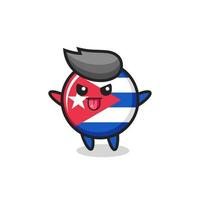 naughty cuba flag badge character in mocking pose vector