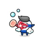 cuba flag badge character is bathing while holding soap vector