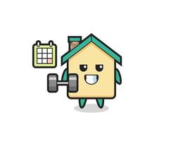 dibujos animados de la mascota de la casa haciendo fitness con mancuernas vector