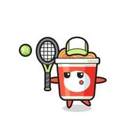 Cartoon character of instant noodle as a tennis player vector