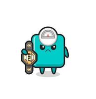 personaje de mascota de escala de peso como un luchador de mma con el cinturón de campeón vector