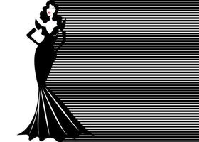 Fashion model in black and white striped background, woman vogue style vector